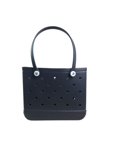 Madosh EVA Beach Tote Bag for Women - Waterproof Rubber Open Top Pool Bag - Washable Sandproof Large Travel Basket - Durable Gym, Shower & Boat Utility Handbag (13.5" x 12")(Black)